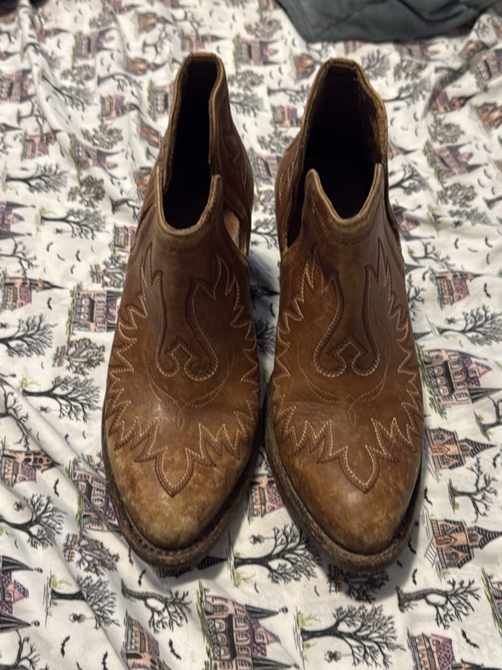 Ariat Brown Leather Western Ankle Booties with Stitch Detail